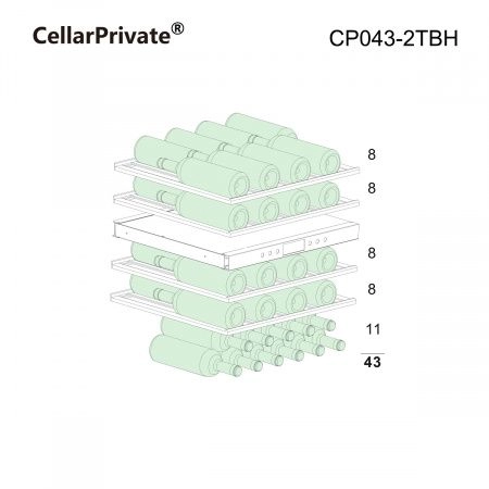 Купить встраиваемый винный шкаф CellarPrivate винный шкаф встраиваемый, двухзонный на 43 бутылки (CP043-2TBH) чёрный со скрытой ручкой